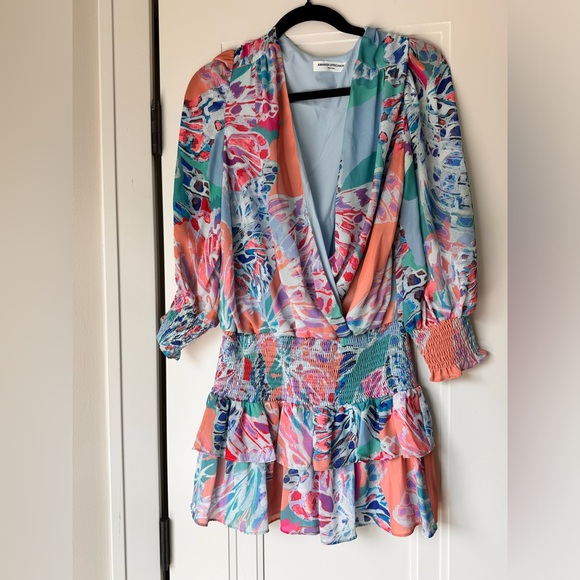 Revolve $228 Amanda Uprichard Arber Smocked Waist Puff Sleeve Mini Dress Small - Picture 4 of 8